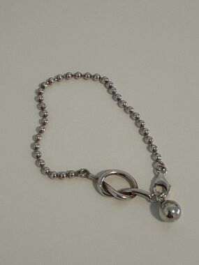 Silver Ball Chain Bracelet with Interlock Ring